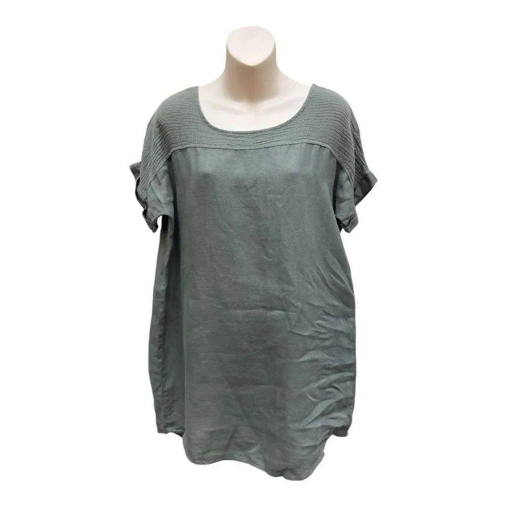Lungo Larno Green Linen Tunic Top Size XS Made in Italy Lightweight Classic